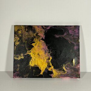 Abstract Acrylic Painting Pink Gold Black 10in x 8in NWT